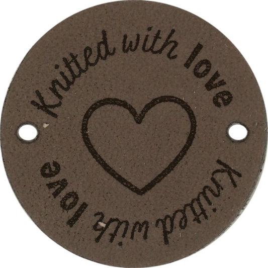 Durable Leren Label Knitted with Love rond 3.5 cm