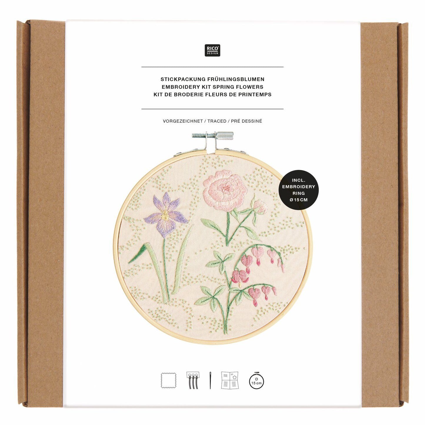 Borduurpakket vooraf getekende lentebloemen 15 cm