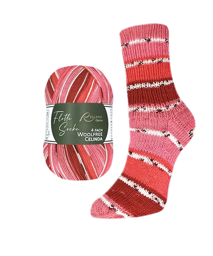 Rellana Garne Flotte Socke 4-Ply Woolfree Celinda Coral (3242)
