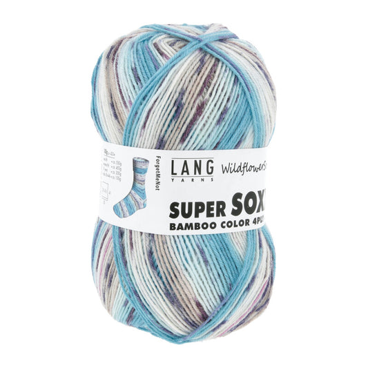 Lang Yarns Super Soxx Bamboo Color 4 Ply Wildflowersoxx Forgetmetnot (0563)
