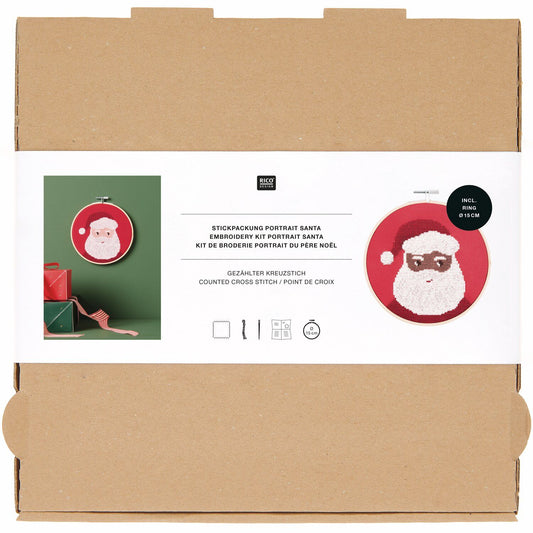 Borduurpakket Portret Kerstman 15 cm