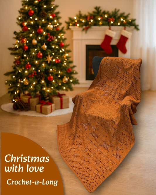 Kerstdeken filet 2025 /  Christmas with love (crochet-a-long) (Curry)