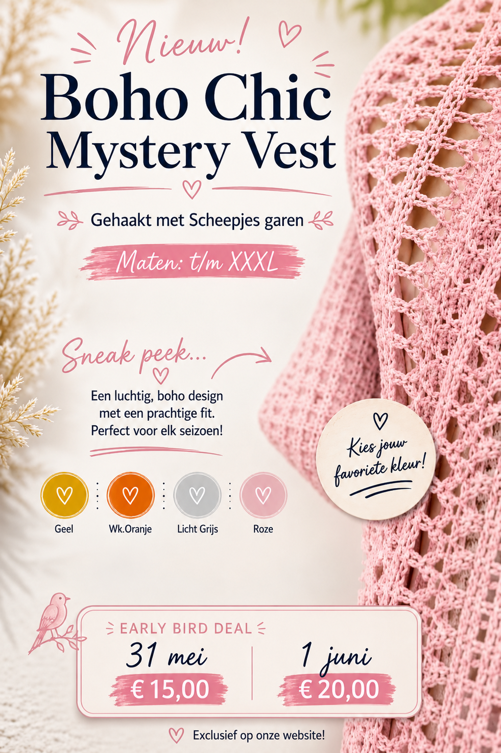 Boho Chic Mystery vest (roze)