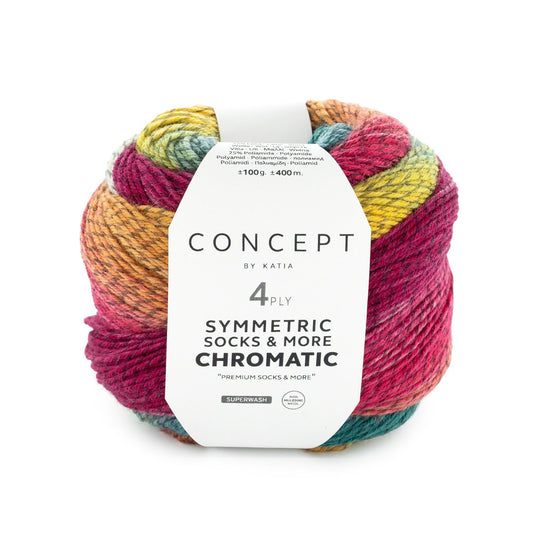 Katia Concept 4 Ply Symmetric Socks and More Chromatic Pink with Petrol (205)