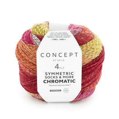 Katia Concept 4 Ply Symmetric Socks and More Chromatic Red with Yellow (202)